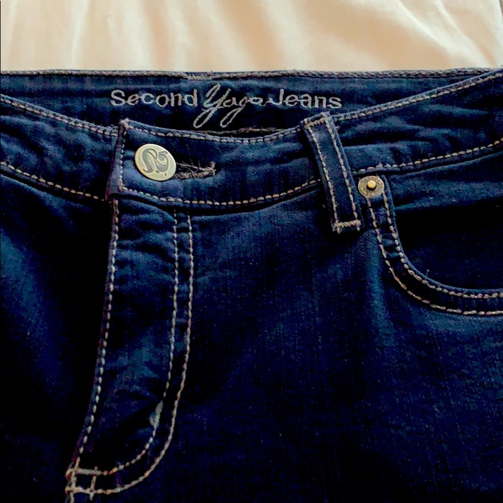 Dark blue second yoga jeans stretch straight legs